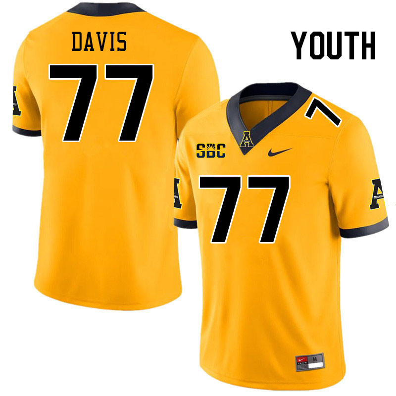 Youth #77 Daniel Davis Appalachian State Mountaineers College Football Jerseys Stitched Sale-Gold - Click Image to Close